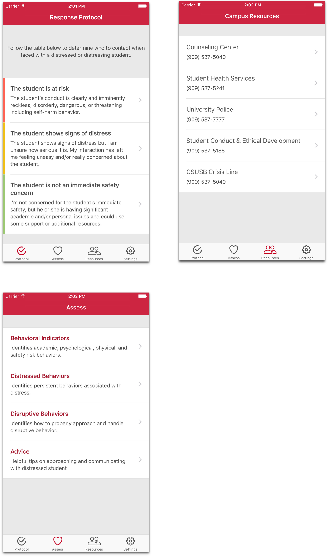 Gallery demonstrating main screens of red folder app.